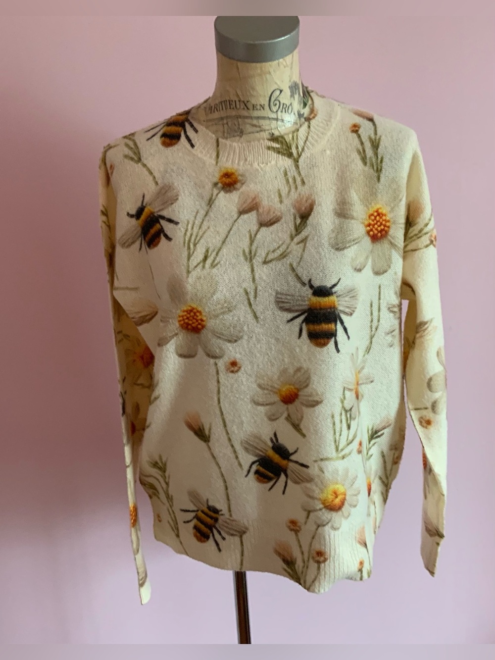 Cream Floral & Bee Crewneck Sweater
